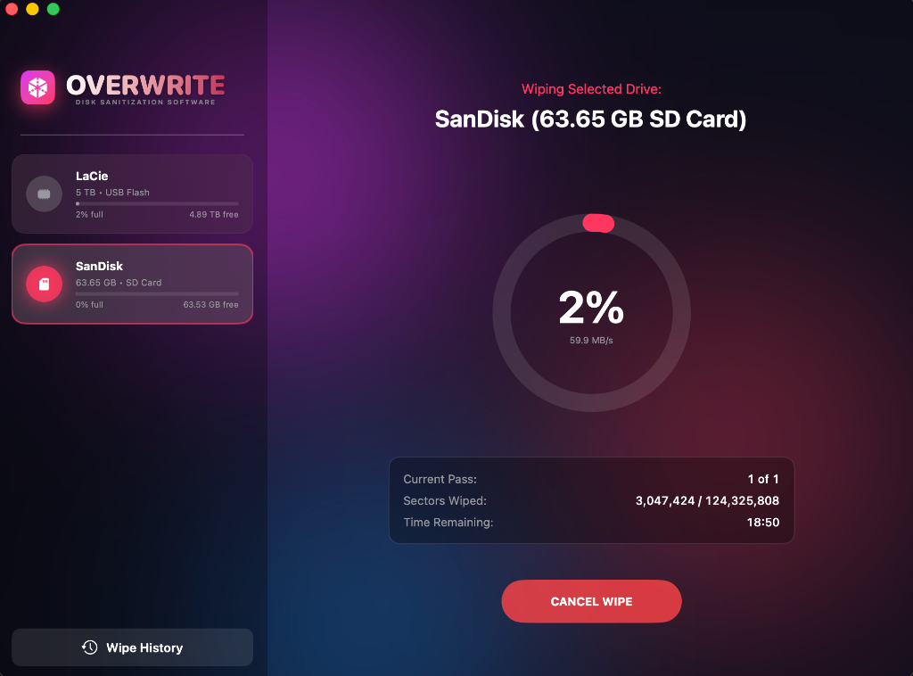OverWrite Interface - Active Wipe
